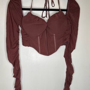 Elegant Brown Ruched Women's Top